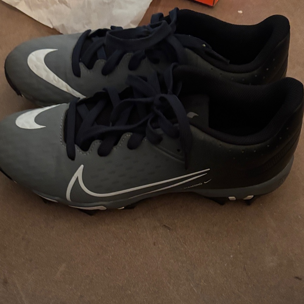 Nike Gray and Black softball Cleats with White Swoosh